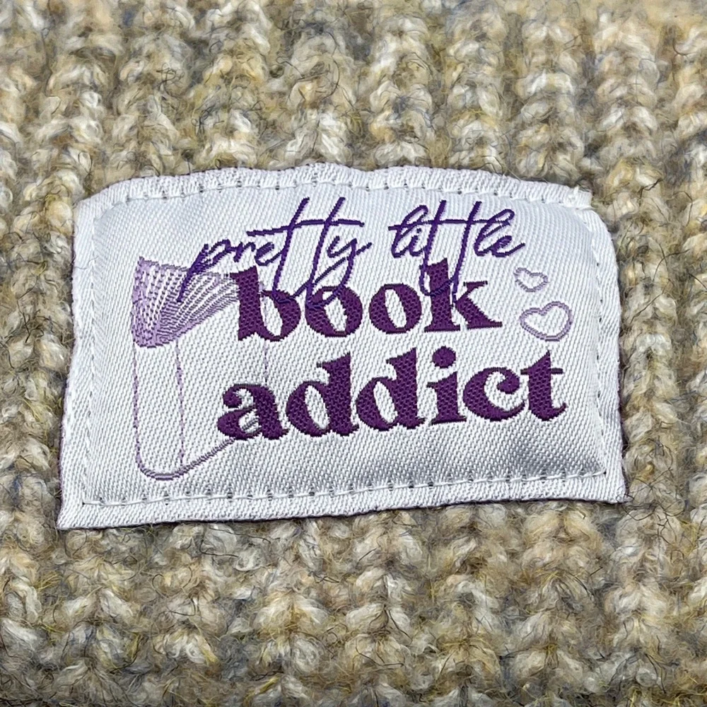 Tan Marled Knit Beanie - Pretty Little Book Addict Patch